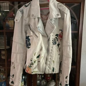 Blank NYC Floral Embroidered Leather Jacket - Cream